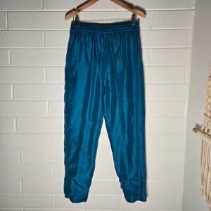 Vtg Bocoo Silk Track Pants Medium Teal Blue Lined Joggers Lounge Drawstring